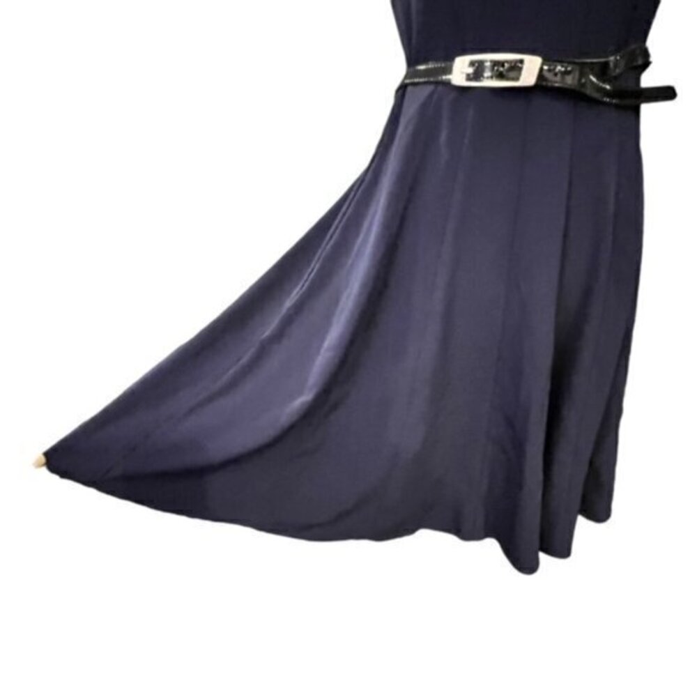 NY&C Womens Fit & Flare Dress Size 4 Sleeveless Belted Lined Full Skirt Blue EUC - Picture 8 of 15